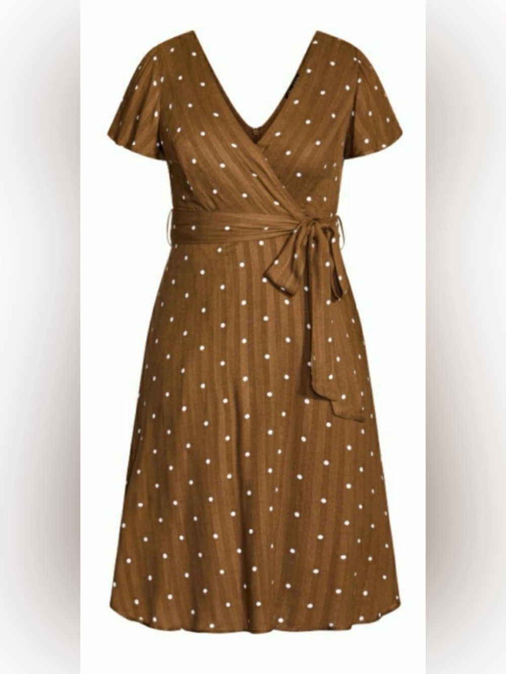 City Chic Brown Polka Dot Wrap Midi Dress